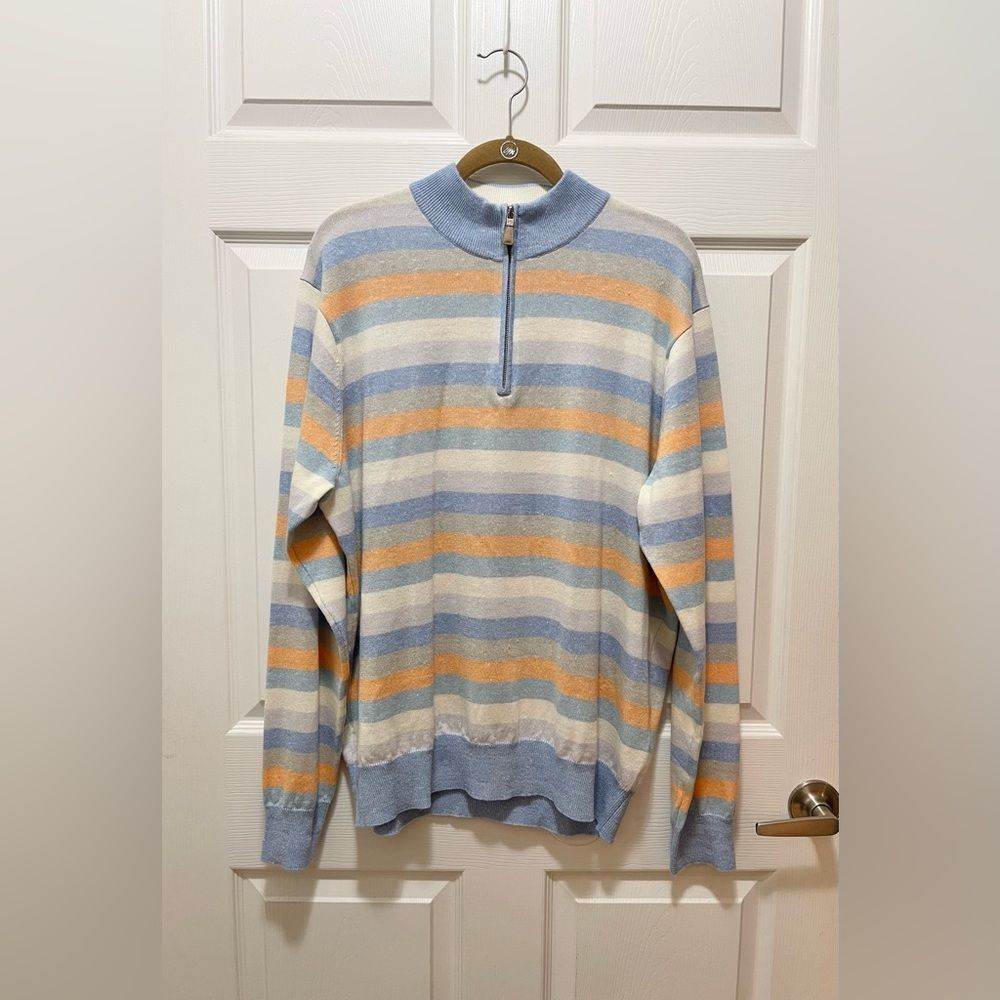 Peter Millar Mens Crown Quarter Zip Sweater Size XL Merino Wool Linen